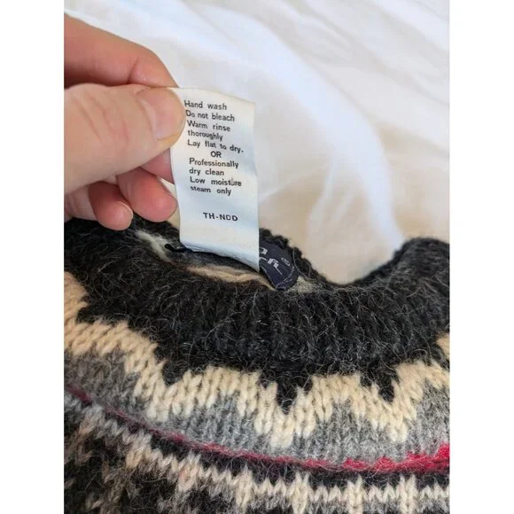 Vintage Woolrich Sweater Men's Sz XL Fair Isle Red & Gray Wool Pullover 80s, 90s
